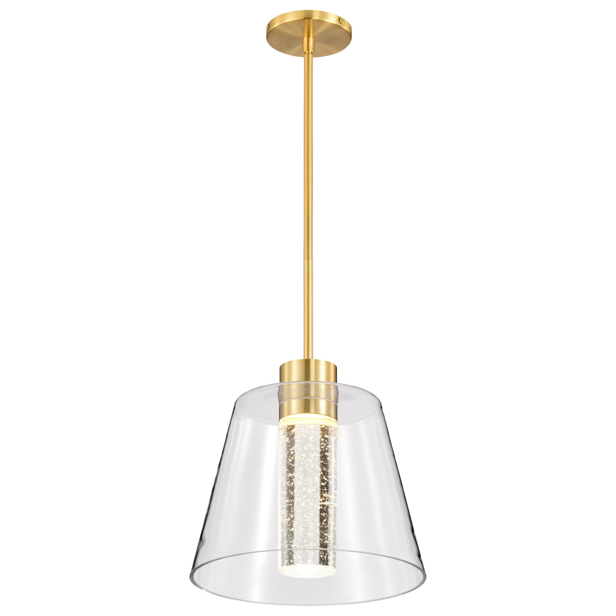 Aura - 12 Inch LED Pendant - Brushed Brass - K9 Bubble Crystal - 3000K CCT