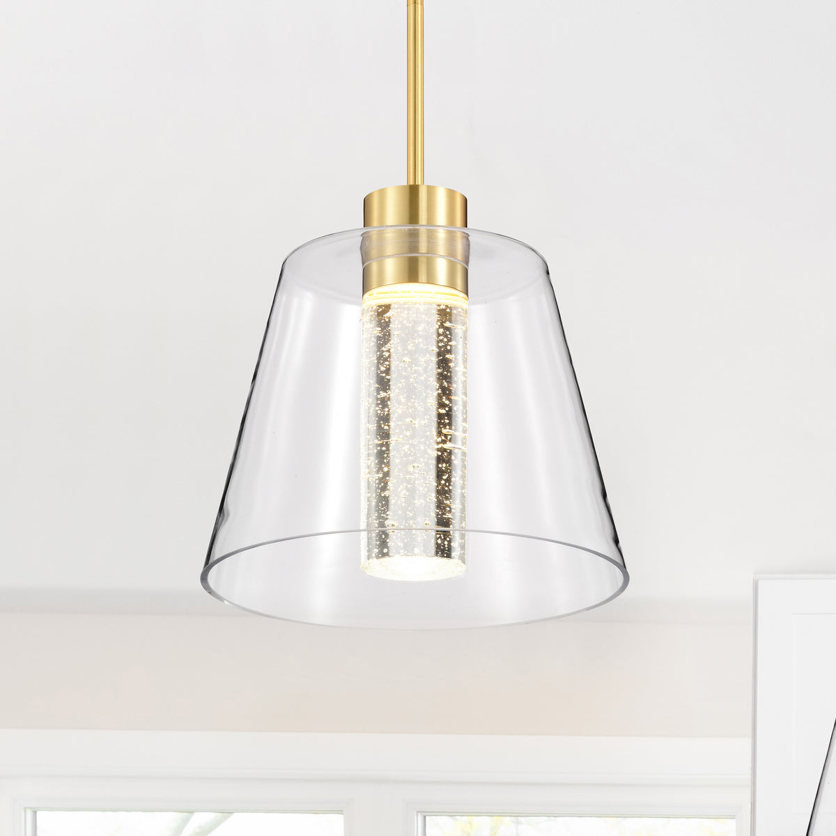 Aura - 12 Inch LED Pendant - Brushed Brass - K9 Bubble Crystal - 3000K CCT