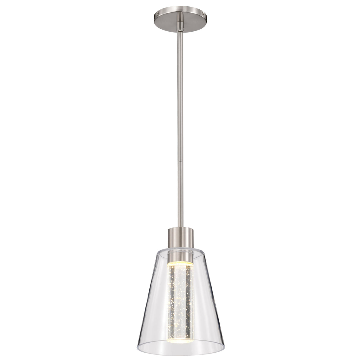 Aura - 7 Inch LED Pendant - Brushed Nickel - K9 Bubble Crystal - 3000K CCT