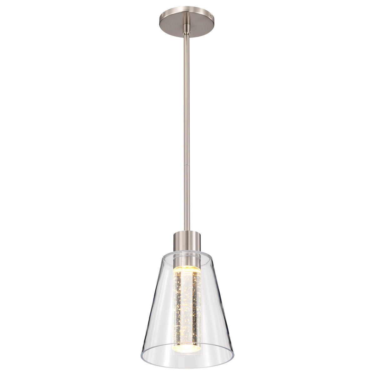 Aura - 7 Inch LED Pendant - Brushed Nickel - K9 Bubble Crystal - 3000K CCT