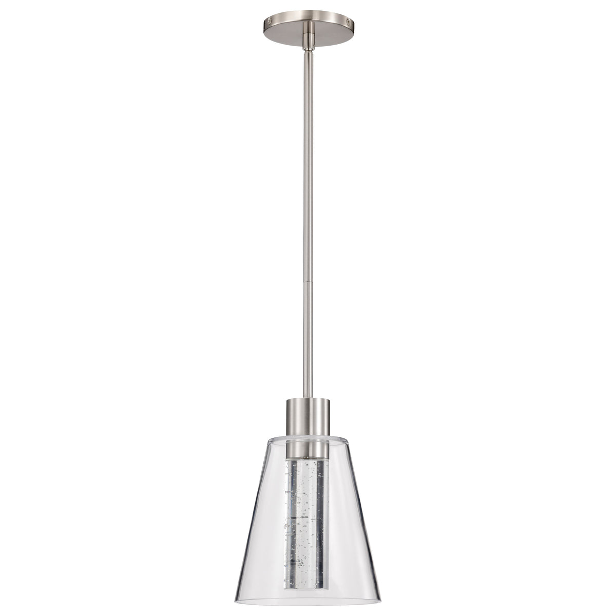 Aura - 7 Inch LED Pendant - Brushed Nickel - K9 Bubble Crystal - 3000K CCT
