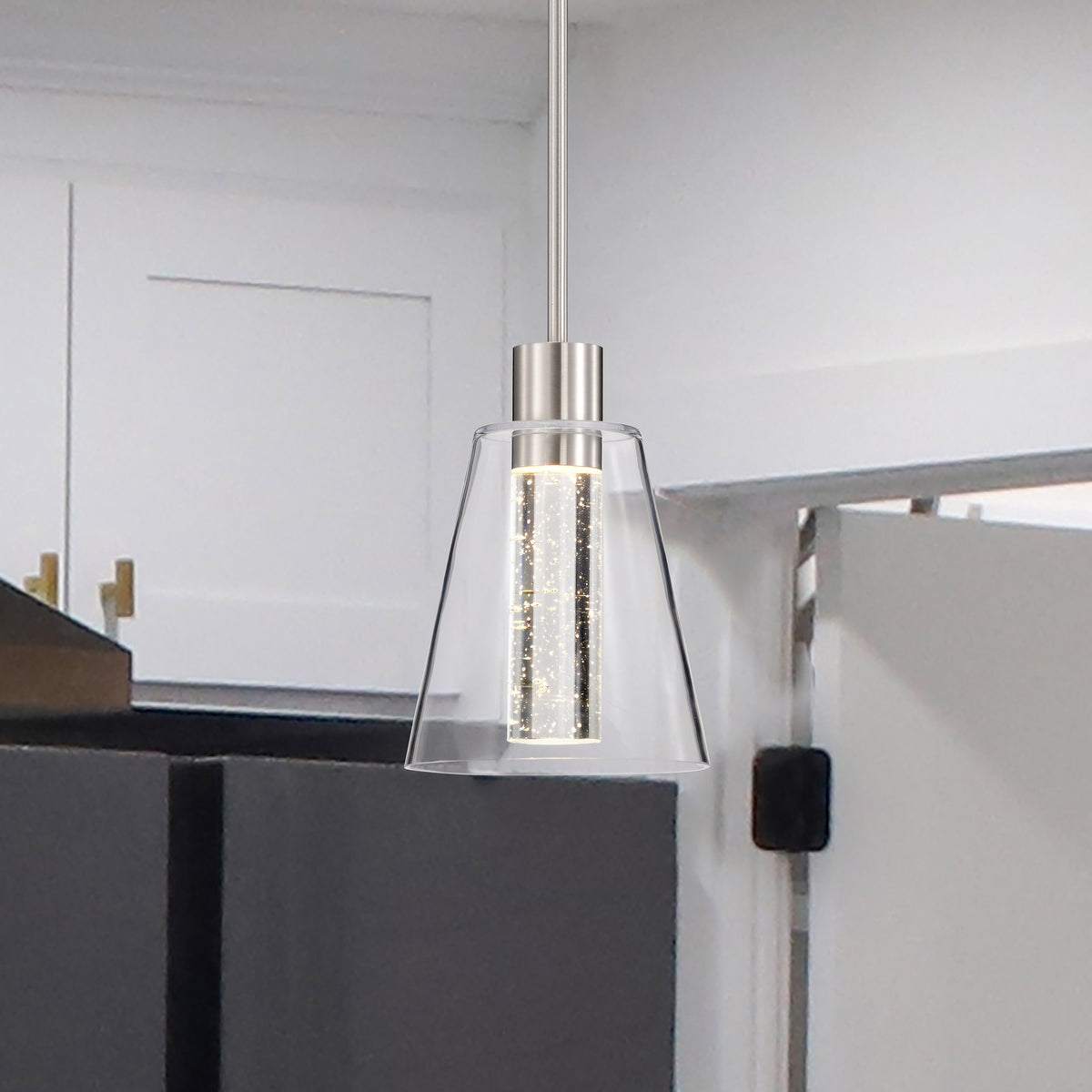 Aura - 7 Inch LED Pendant - Brushed Nickel - K9 Bubble Crystal - 3000K CCT