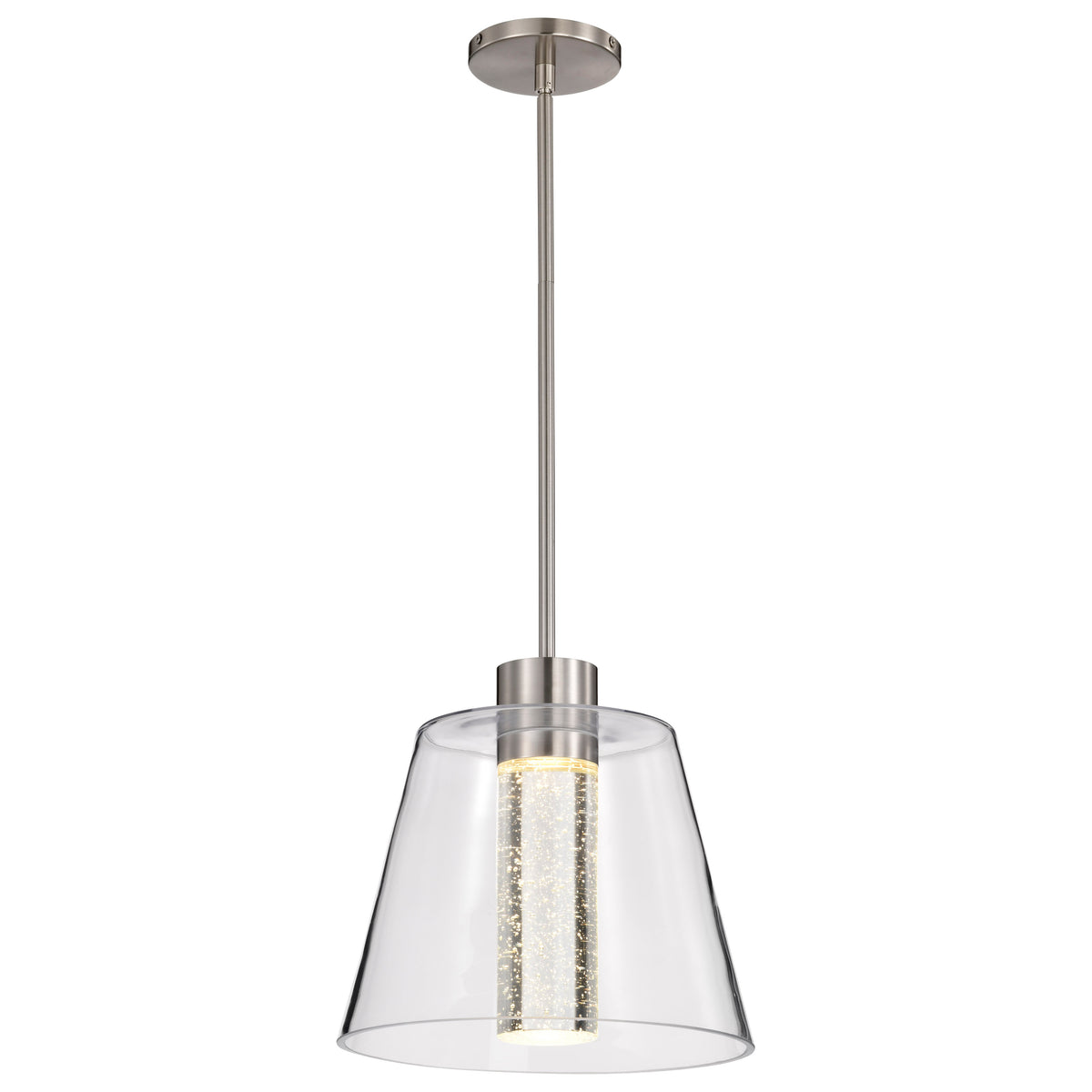 Aura - 12 Inch LED Pendant - Brushed Nickel - K9 Bubble Crystal - 3000K CCT