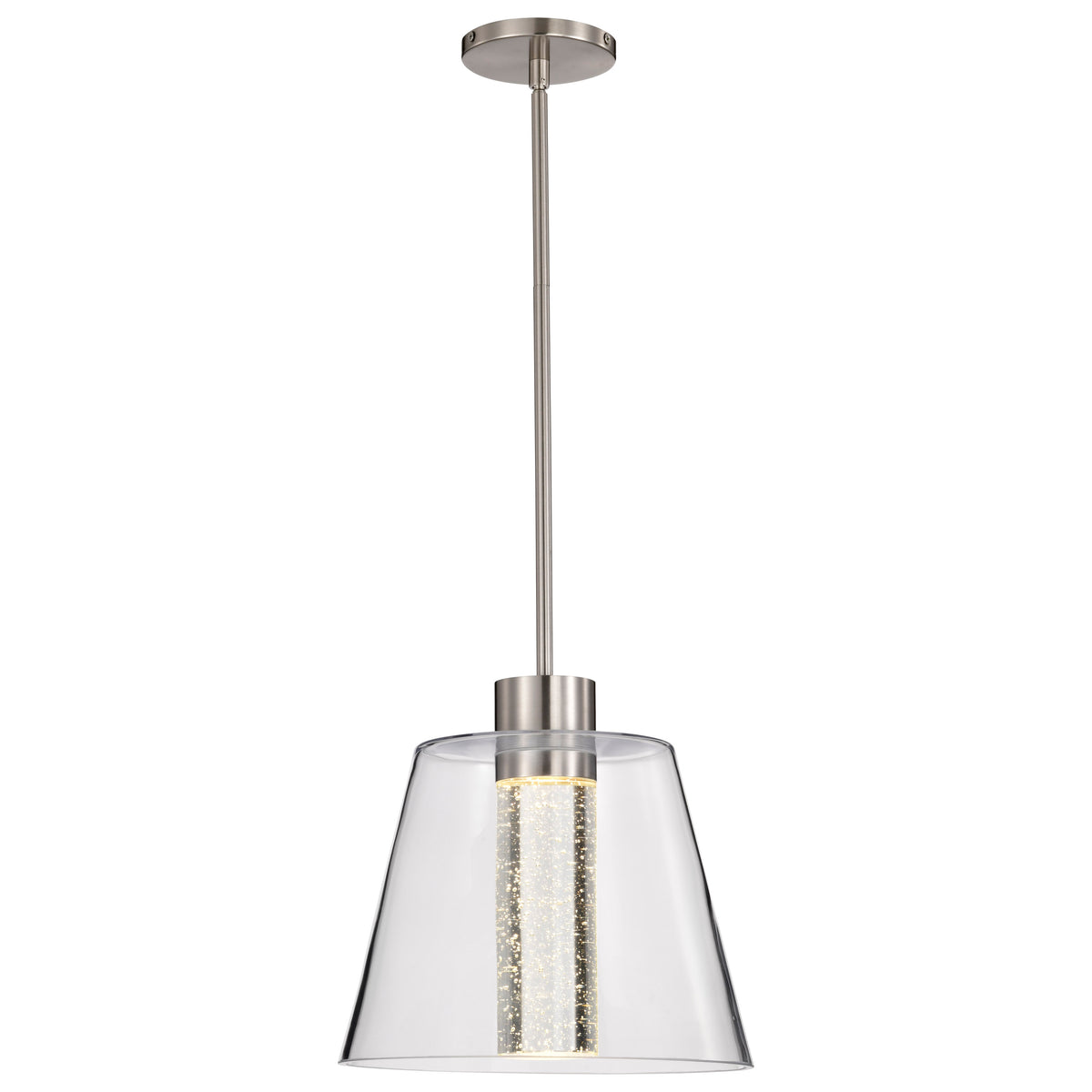 Aura - 12 Inch LED Pendant - Brushed Nickel - K9 Bubble Crystal - 3000K CCT