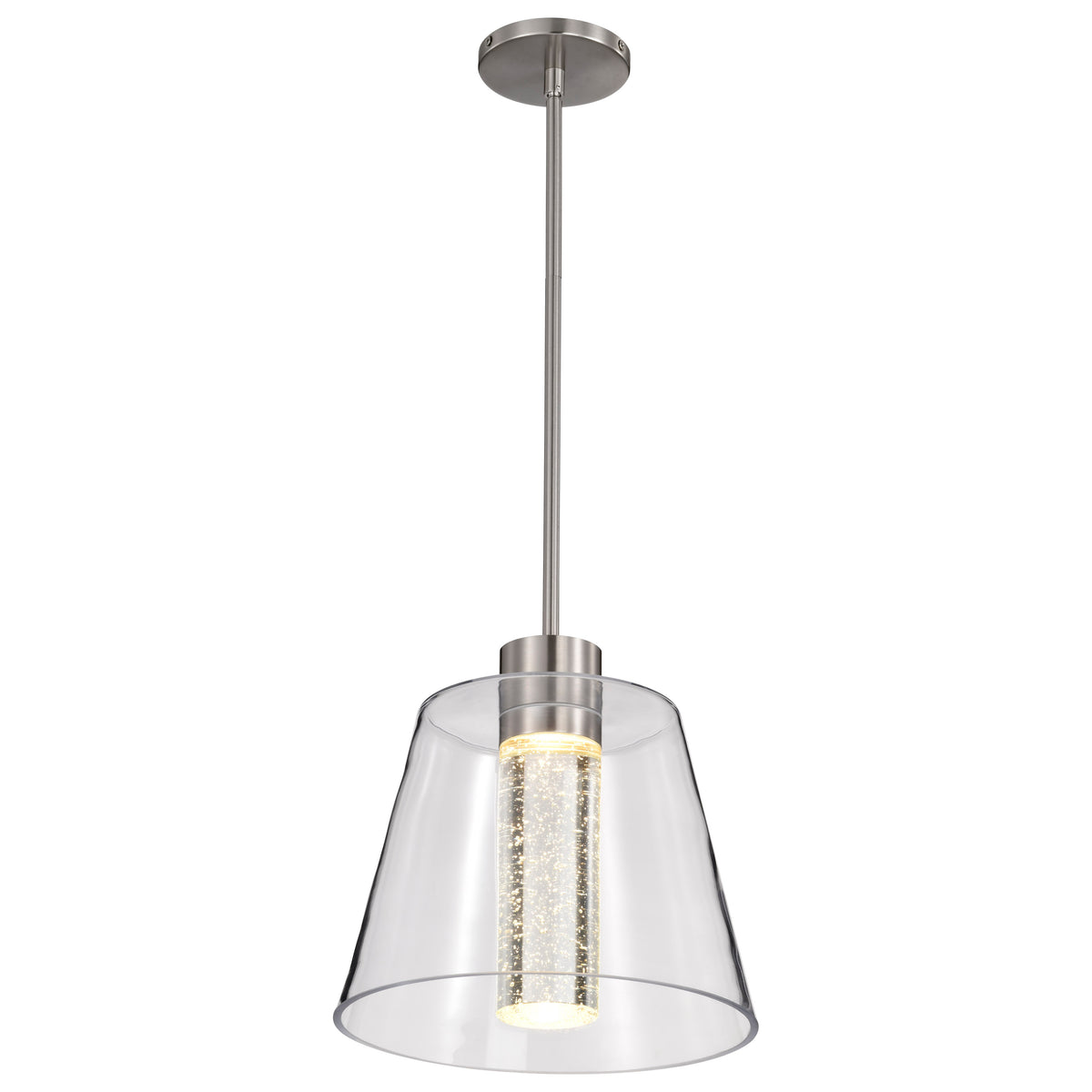Aura - 12 Inch LED Pendant - Brushed Nickel - K9 Bubble Crystal - 3000K CCT