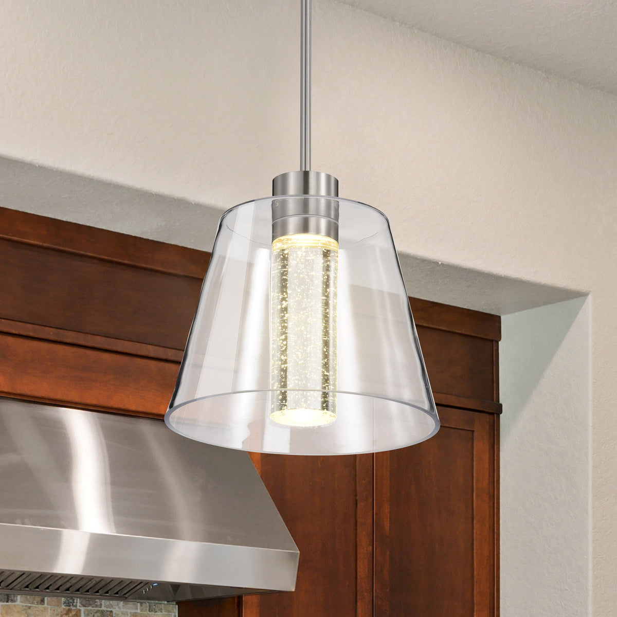 Aura - 12 Inch LED Pendant - Brushed Nickel - K9 Bubble Crystal - 3000K CCT