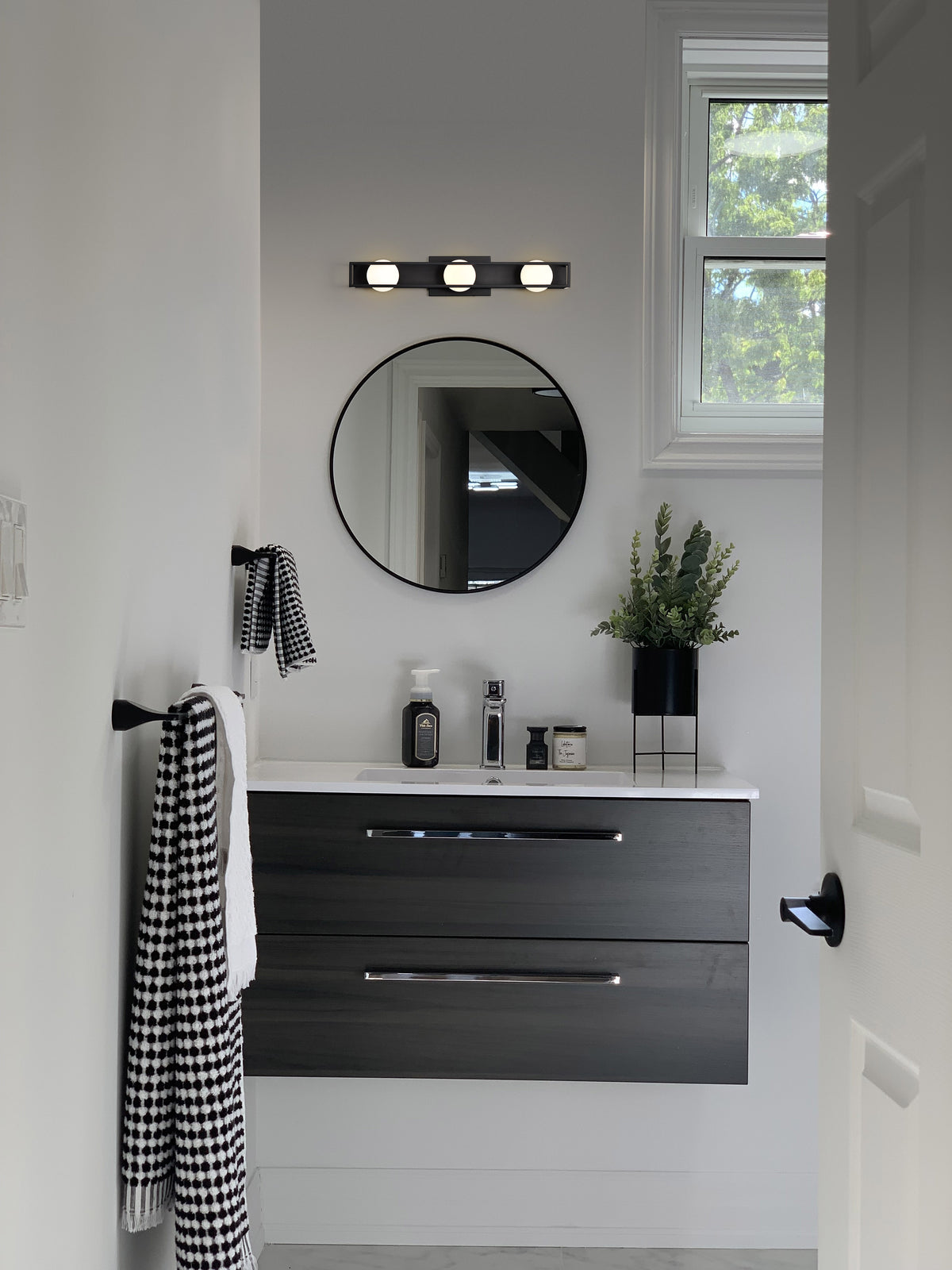 Jenkins - 24 Inch 3 Light LED Vanity - Matte Black with Frosted Glass