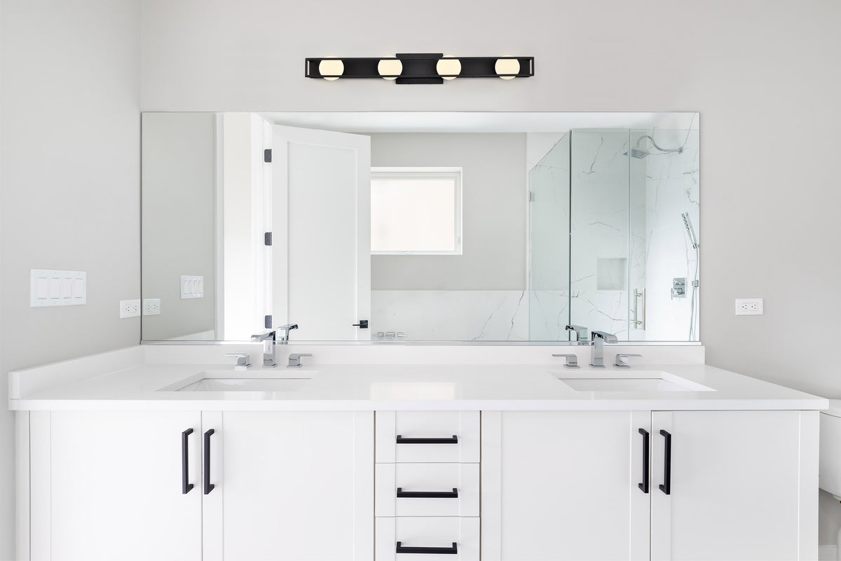 Jenkins - 32 Inch 4 Light LED Vanity - Matte Black with Frosted Glass
