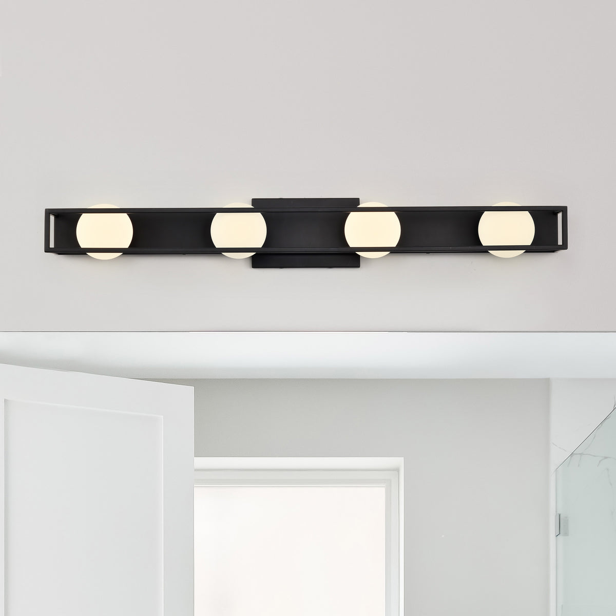 Jenkins - 32 Inch 4 Light LED Vanity - Matte Black with Frosted Glass