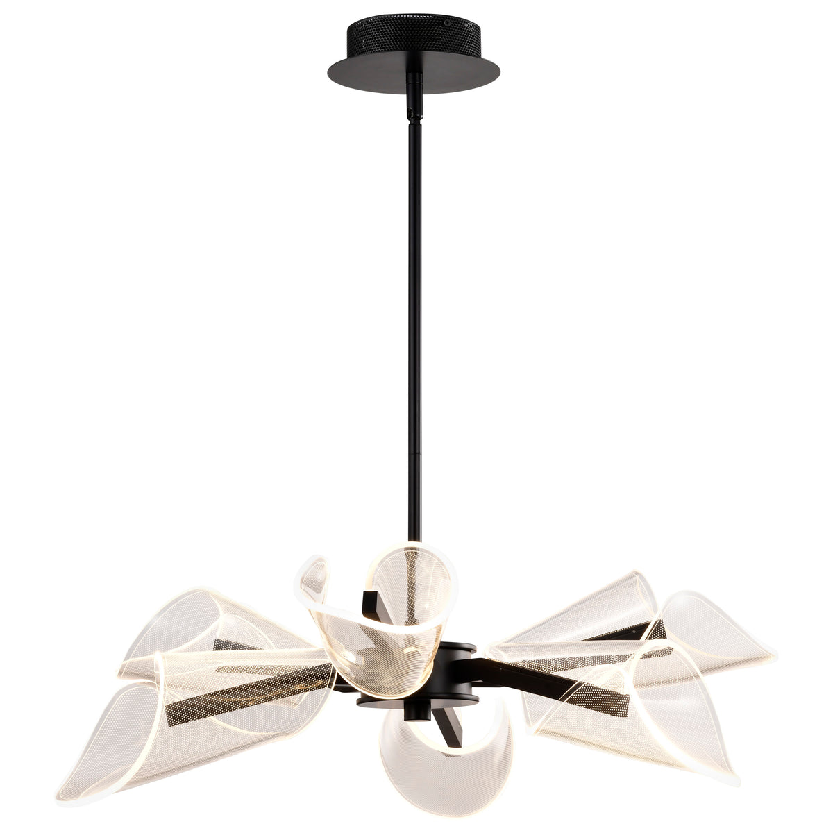 Sedona - 28 Inch 6 Light LED Chandelier - Matte Black - Silk Screened Acrylic Lens