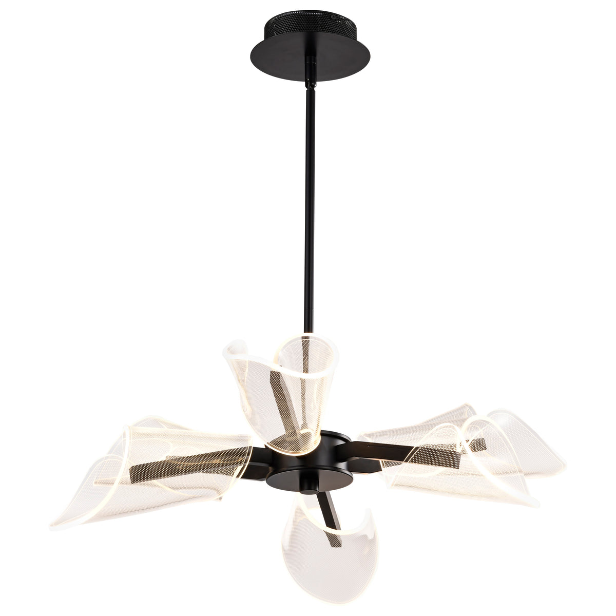Sedona - 28 Inch 6 Light LED Chandelier - Matte Black - Silk Screened Acrylic Lens