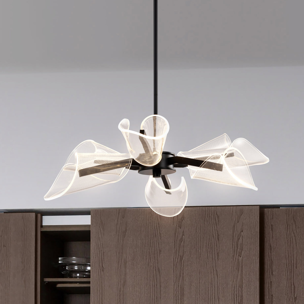 Sedona - 28 Inch 6 Light LED Chandelier - Matte Black - Silk Screened Acrylic Lens