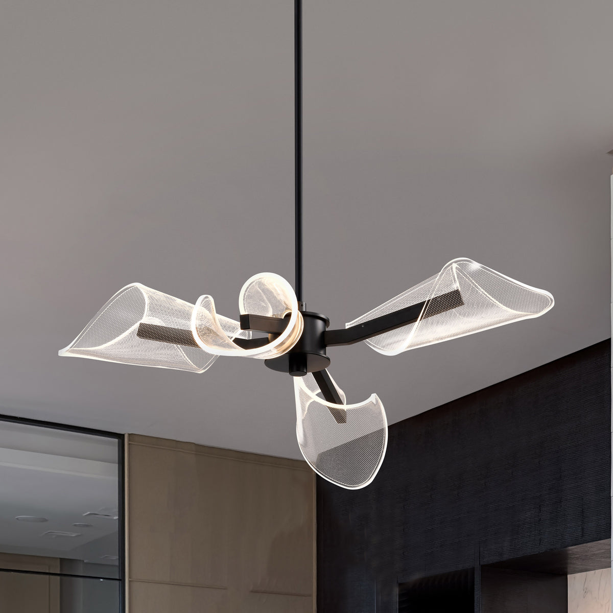 Sedona - 27 Inch 4 Light LED Chandelier - Matte Black - Silk Screened Acrylic Lens