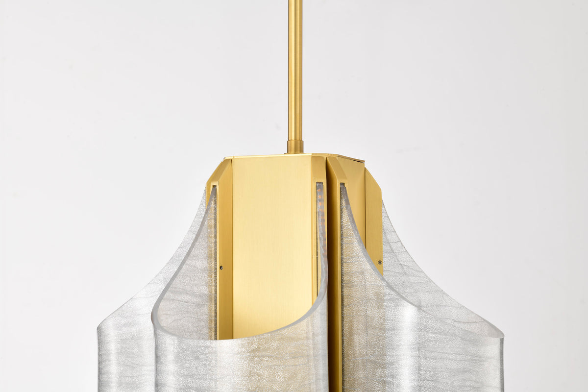 Idris - LED 4 Light Pendant - Vintage Brass Finish - Light Guide Panels