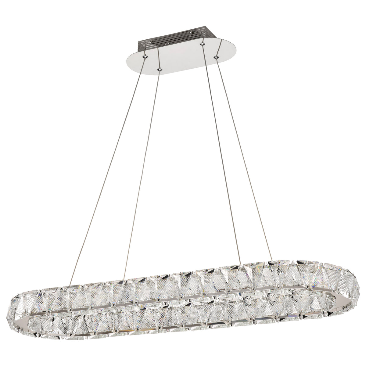 Asher - LED 36 Inch Oval Pendant - Polished Nickel Finish - K9 Crystal for ceiling fixtures and commercial spaces