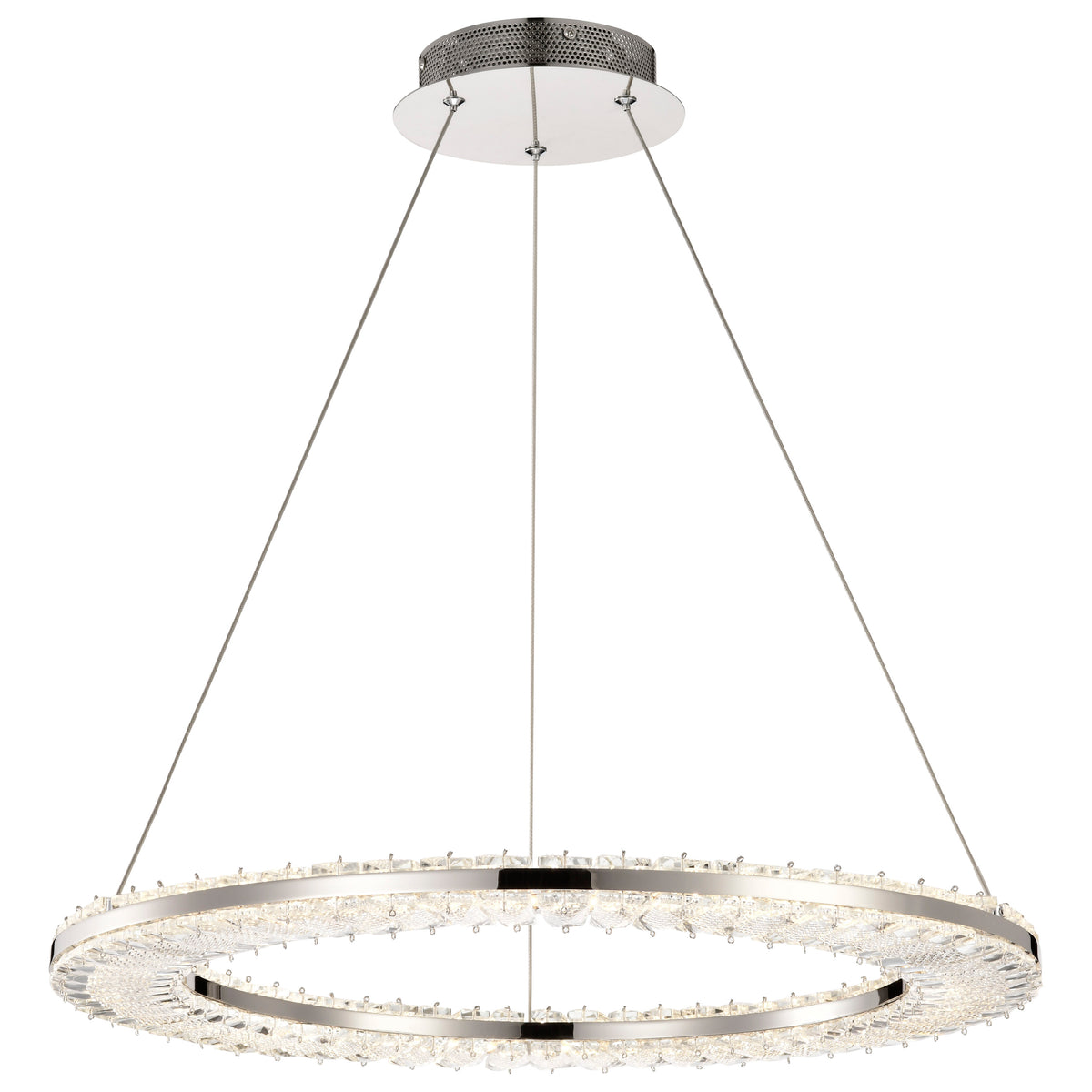 Nova - LED 23 Inch Round Pendant - Polished Nickel Finish - K9 Crystal