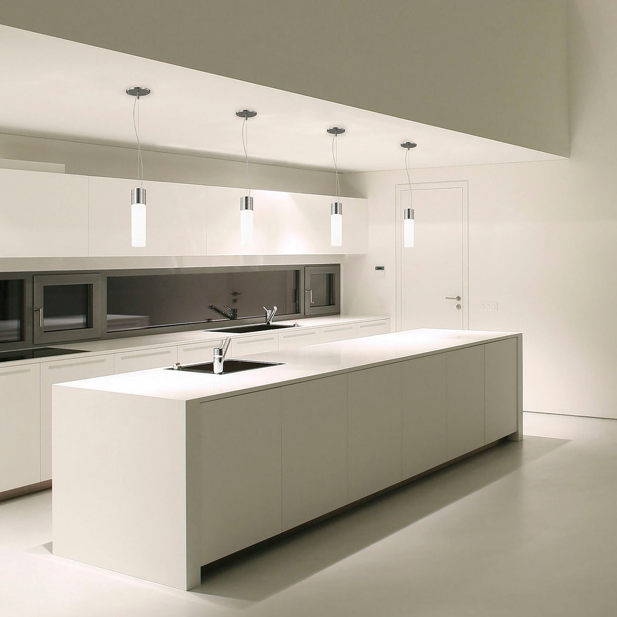 Link - 1 Light - LED Tube Pendant with White Glass - Brushed Nickel Finish