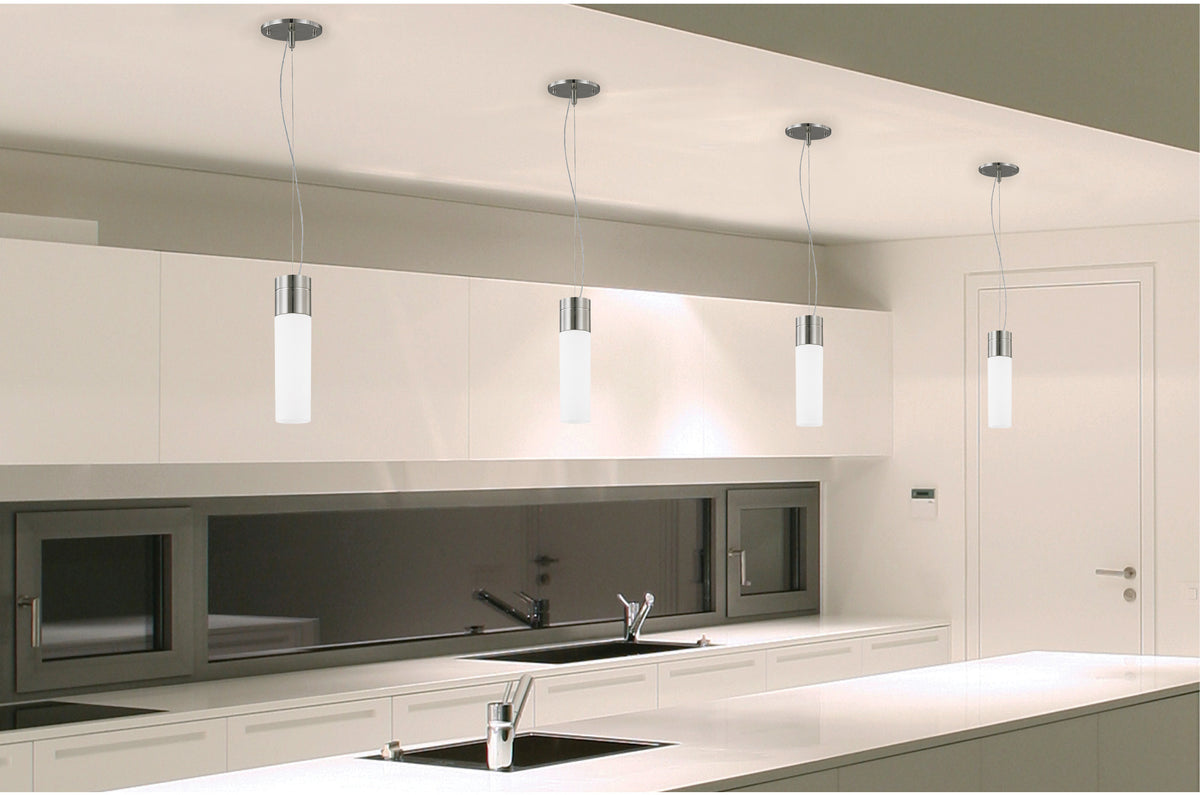 Link - 1 Light - LED Tube Pendant with White Glass - Brushed Nickel Finish