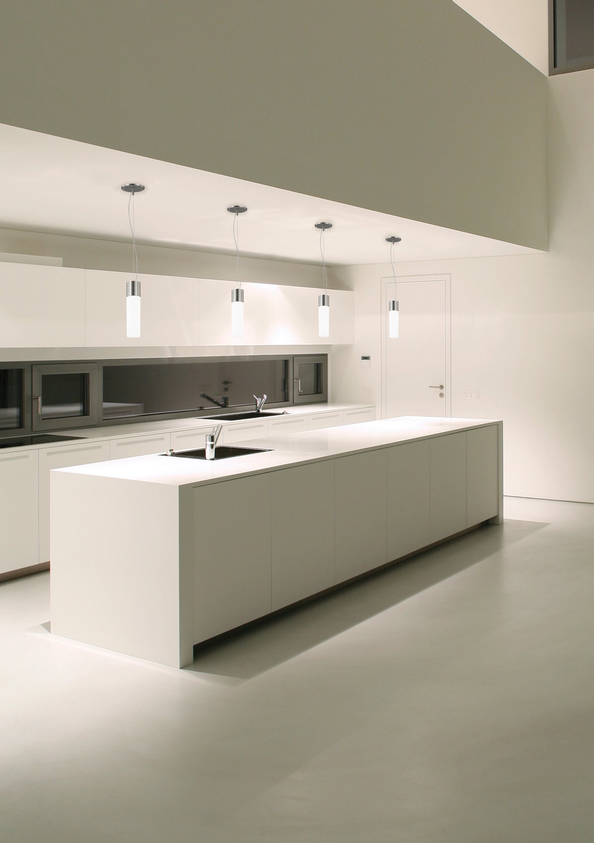 Link - 1 Light - LED Tube Pendant with White Glass - Brushed Nickel Finish
