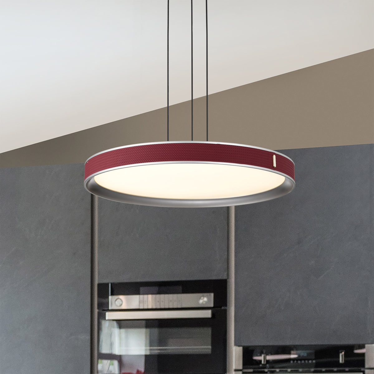 Bandon - 20 Inch LED Pendant - Gray with Red Wrap - Acrylic Lens - Gray Finish