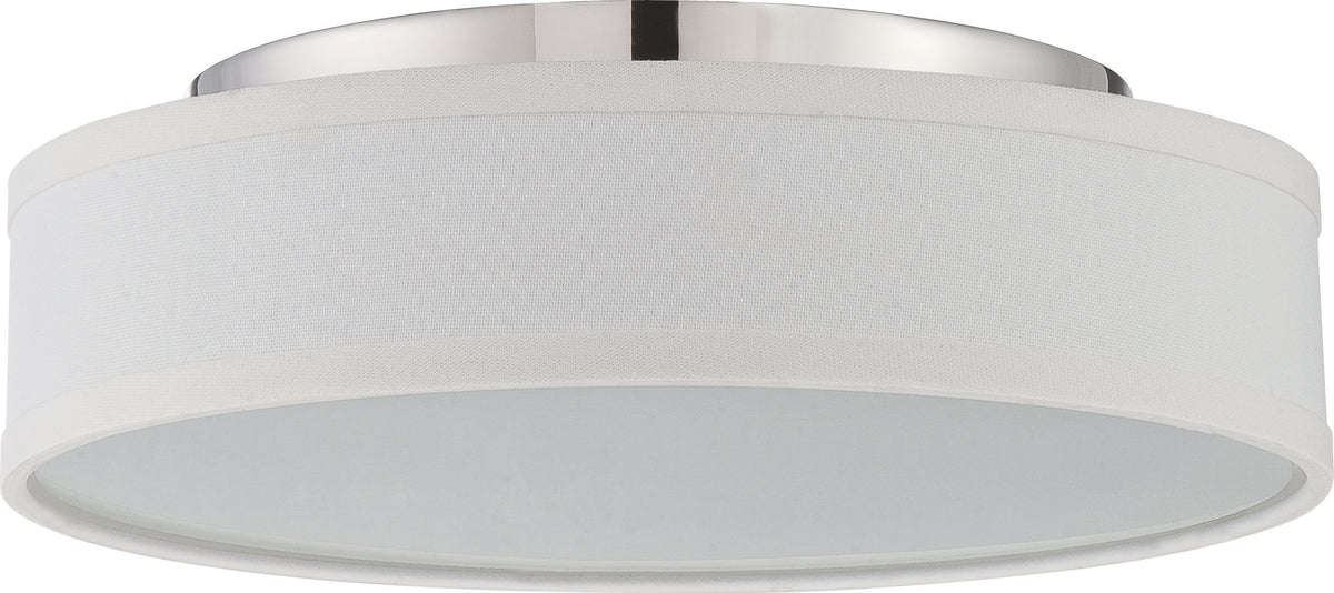 Heather - LED Flush Fixture with White Linen Shade - Polished Nickel Finish for bedrooms and hallways