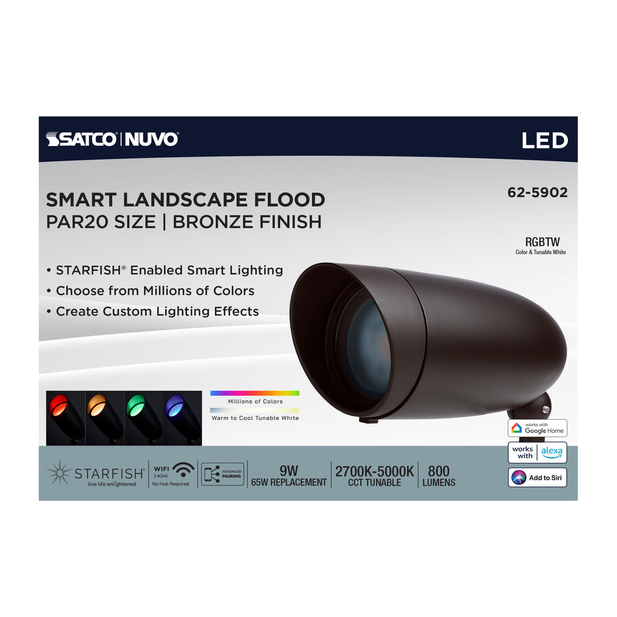 9 Watt LED Landscape Floodlight - RGB and 2700K-5000K Tunable White - PAR20 - Bronze Finish
