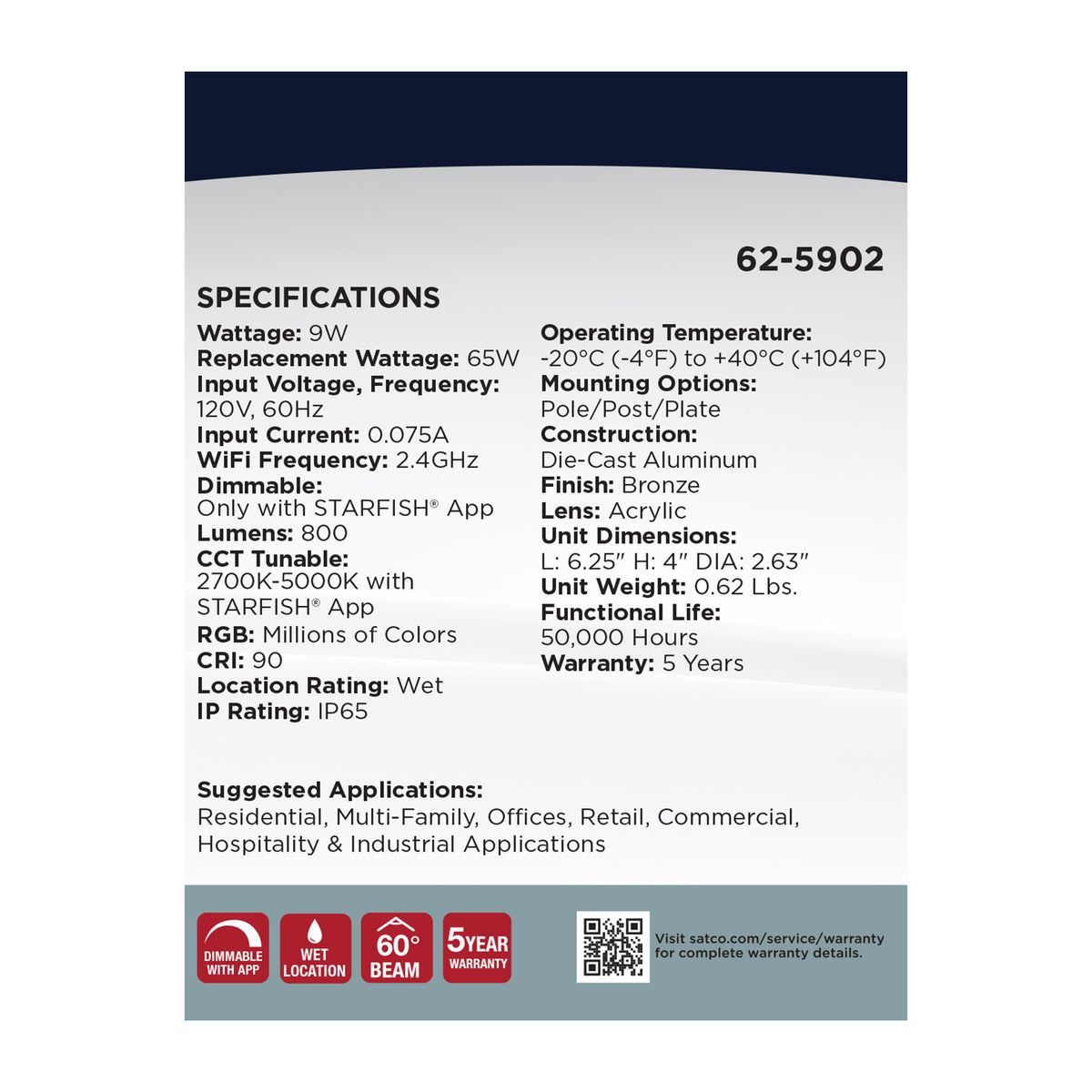 9 Watt LED Landscape Floodlight - RGB and 2700K-5000K Tunable White - PAR20 - Bronze Finish