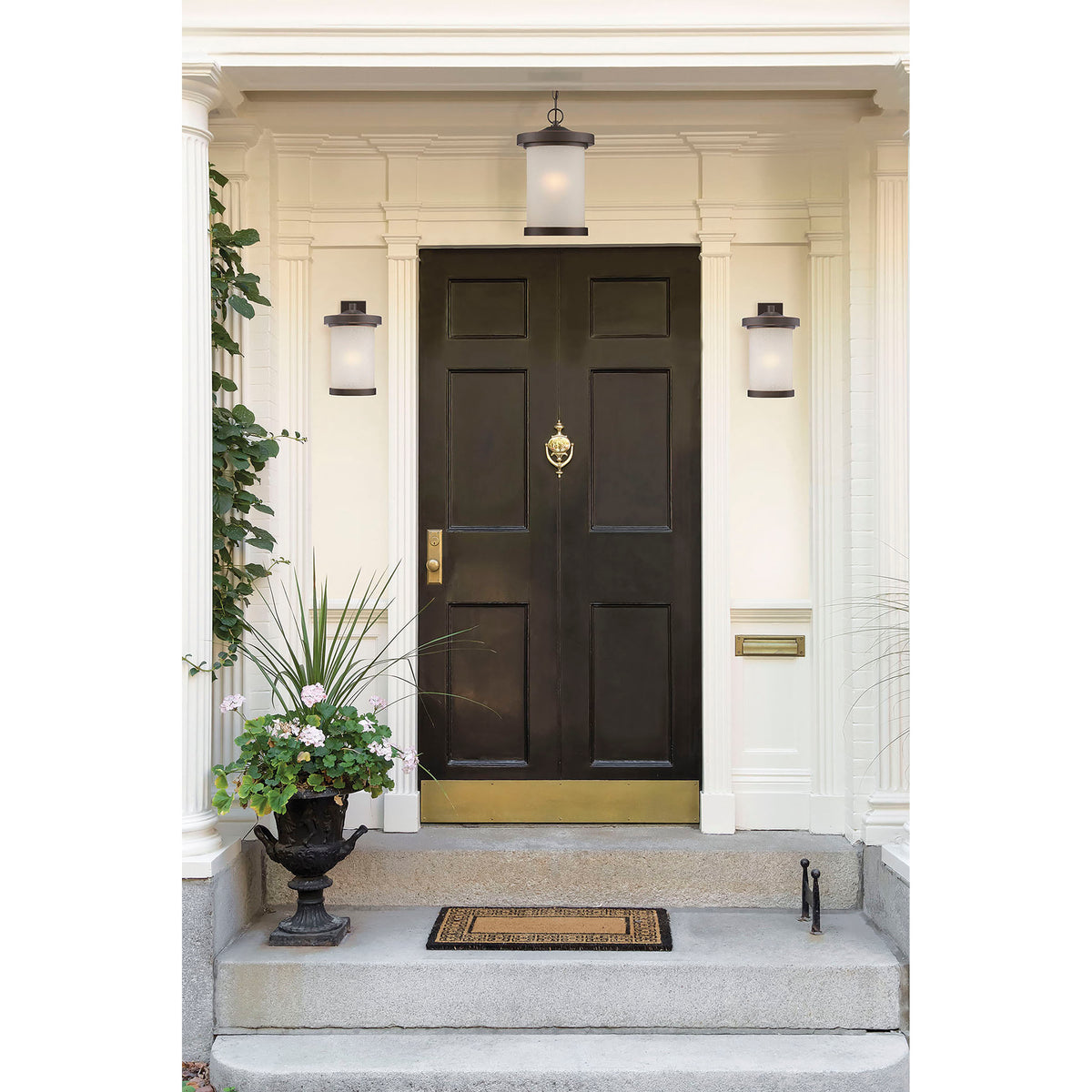 Diego - LED Outdoor Hanging with Satin Amber Glass - Mahogany Bronze Finish