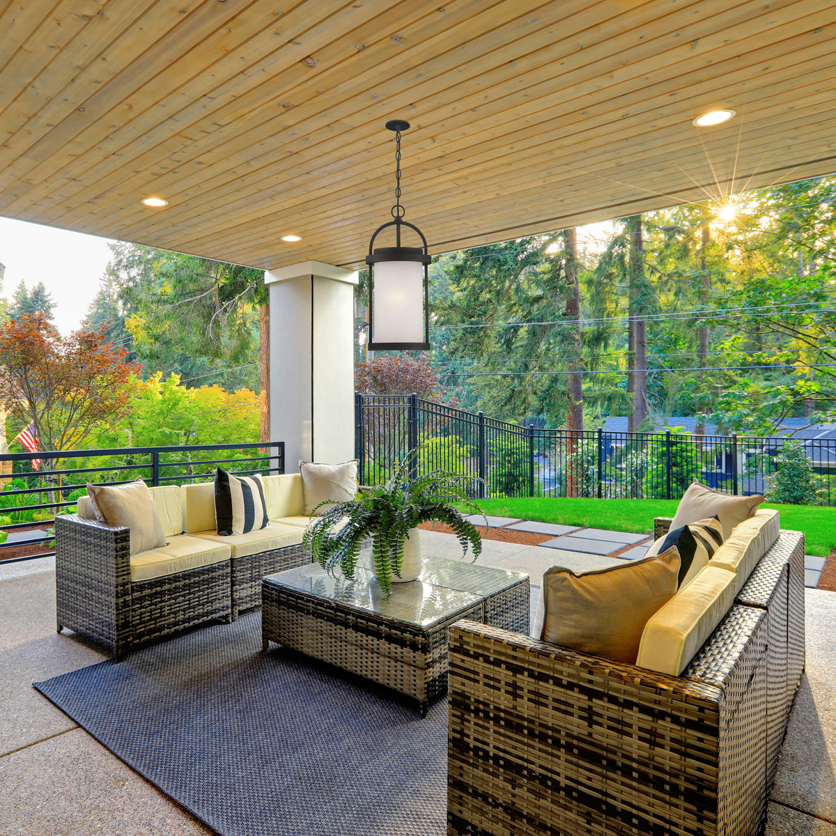 Willis - LED Outdoor Hanging with Antique White Glass - Textured Black Finish