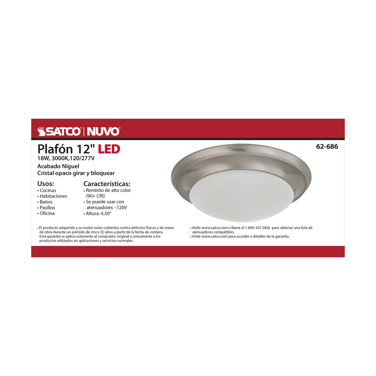 18W - Flush Mount Twist & Lock Fixture - LED - 12 in. - Brushed Nickel Finish - Frosted Glass