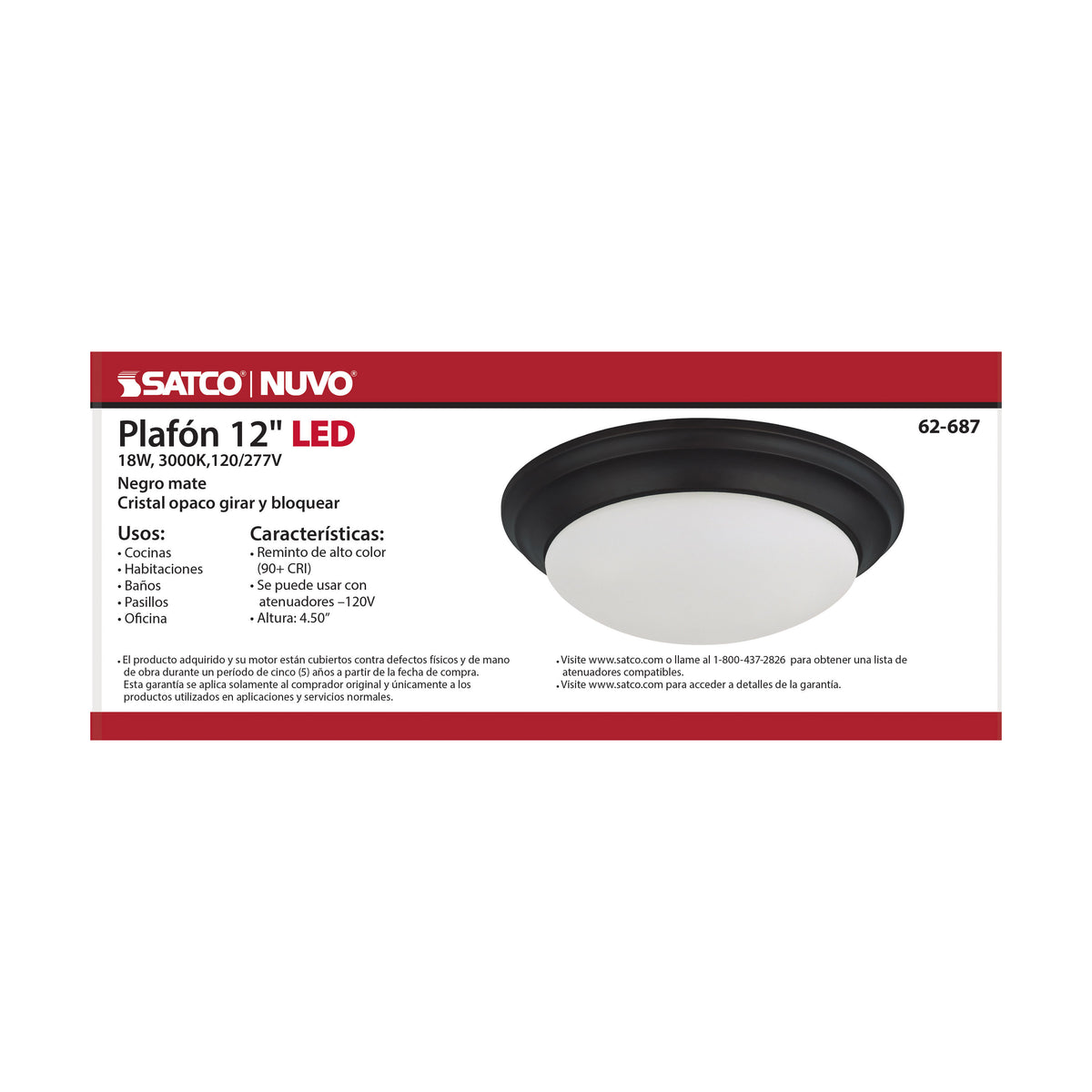 18W - Flush Mount Twist & Lock Fixture - LED - 12 in. - Matte Black Finish - Frosted Glass