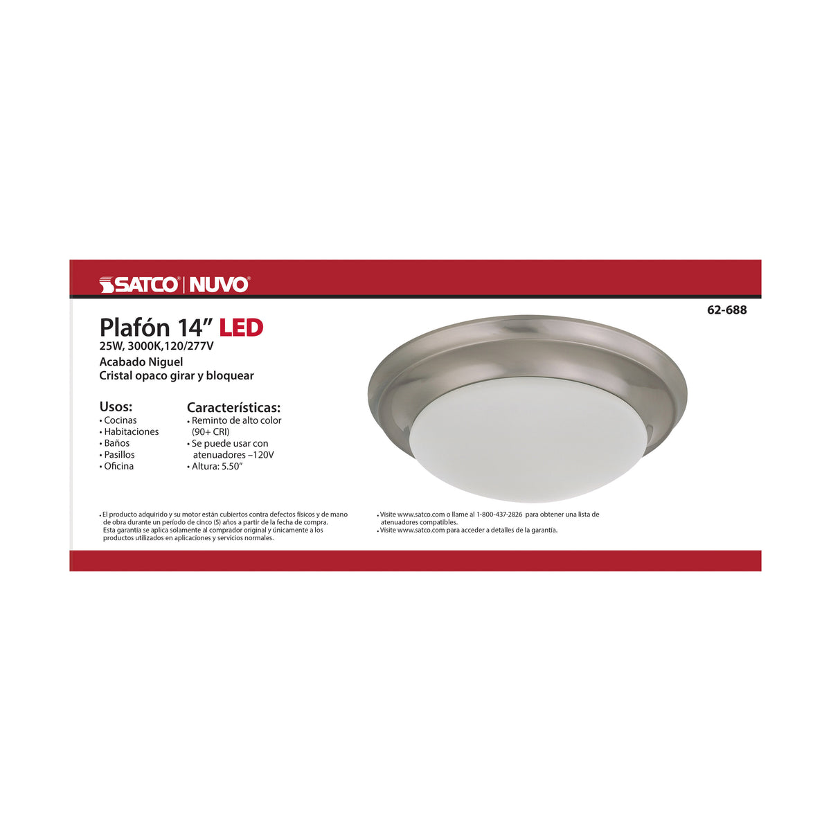 25W - Flush Mount Twist & Lock Fixture - LED - 14 in. - Brushed Nickel Finish - Frosted Glass