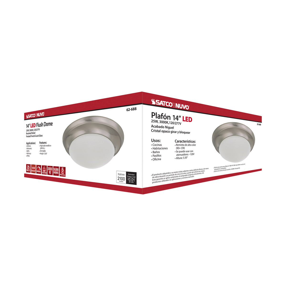 25W - Flush Mount Twist & Lock Fixture - LED - 14 in. - Brushed Nickel Finish - Frosted Glass