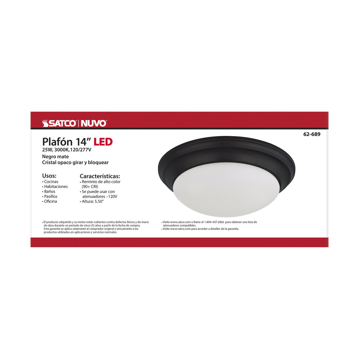 25W - Flush Mount Twist & Lock Fixture - LED - 14 in. - Matte Black Finish - Frosted Glass