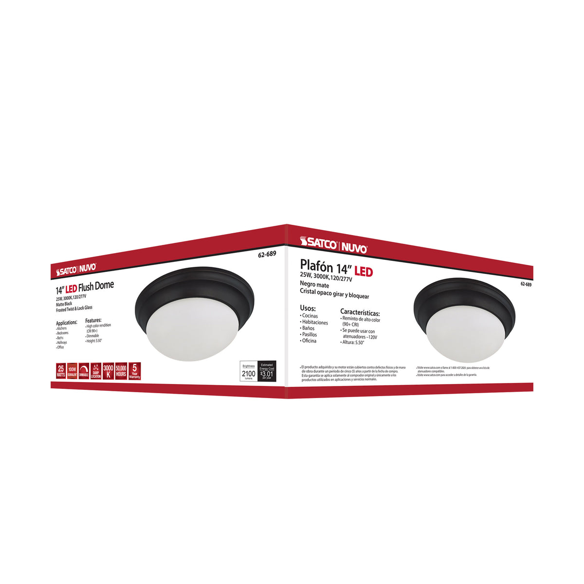 25W - Flush Mount Twist & Lock Fixture - LED - 14 in. - Matte Black Finish - Frosted Glass
