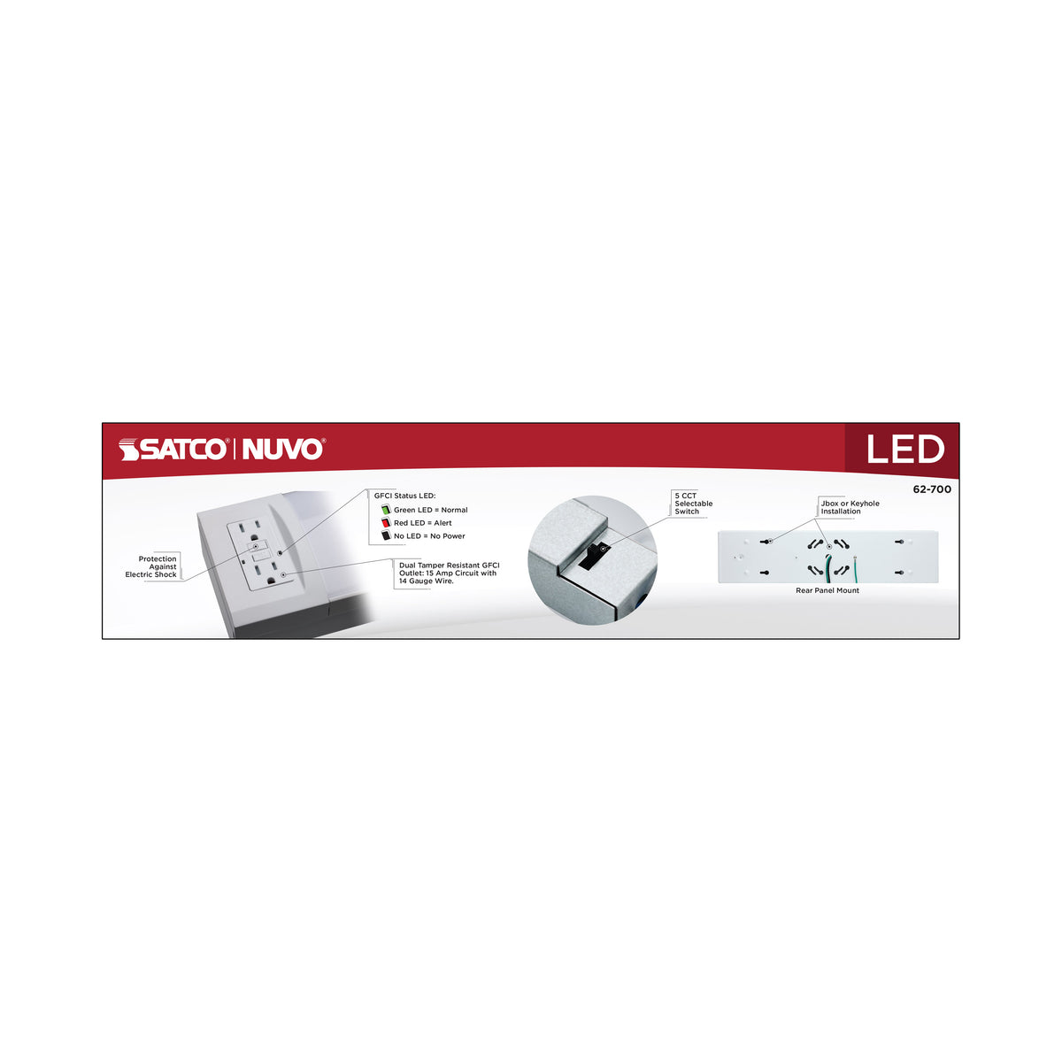 14 Watt 18 Inch LED Ceiling Wrap - Dual GFCI - 27K/30K/35K/40K/50K CCT Selectable - White Finish