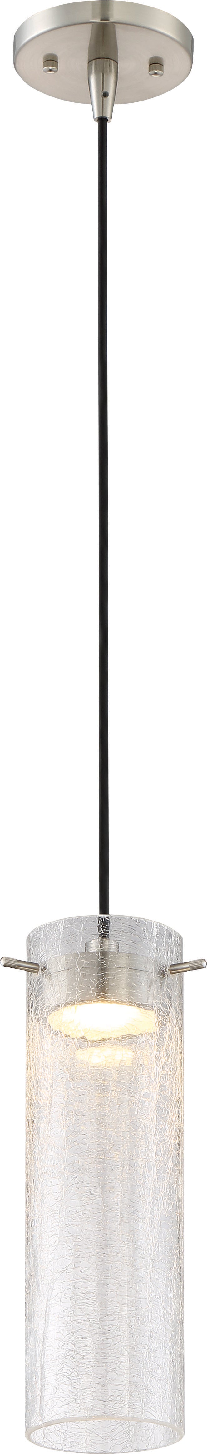 Pulse - LED Mini Pendant with Clear Crackle Glass - Brushed Nickel Finish for ceiling fixtures and commercial spaces