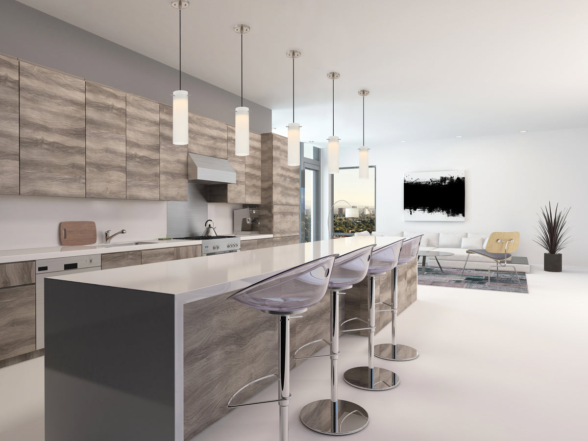 Pulse - LED Mini Pendant with White Opal Glass - Brushed Nickel Finish