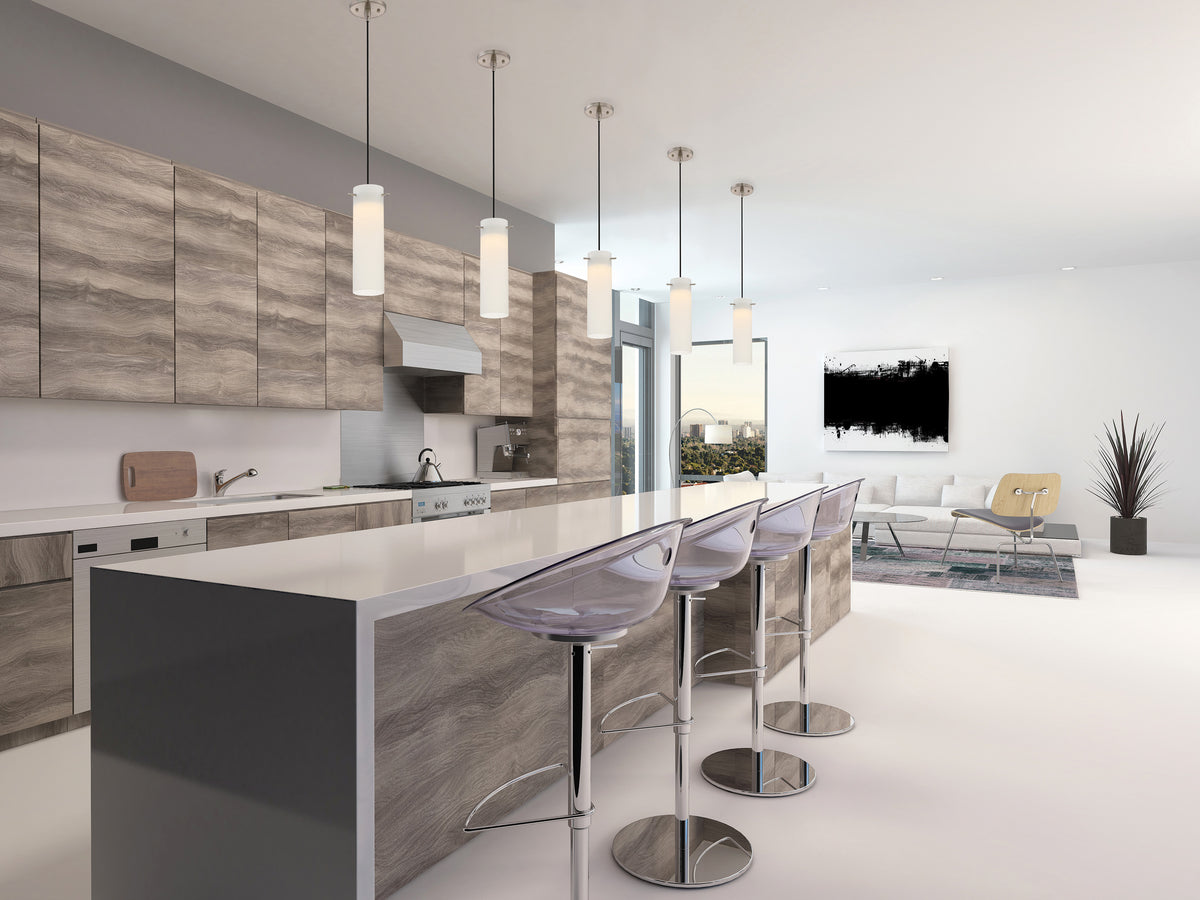Pulse - LED Mini Pendant with White Opal Glass - Brushed Nickel Finish