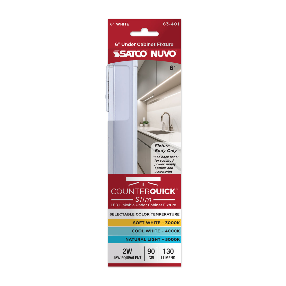 2 Watt 6-Inch LED Under Cabinet - 30K/40K/50K CCT Selectable - White Finish - 120 Volt