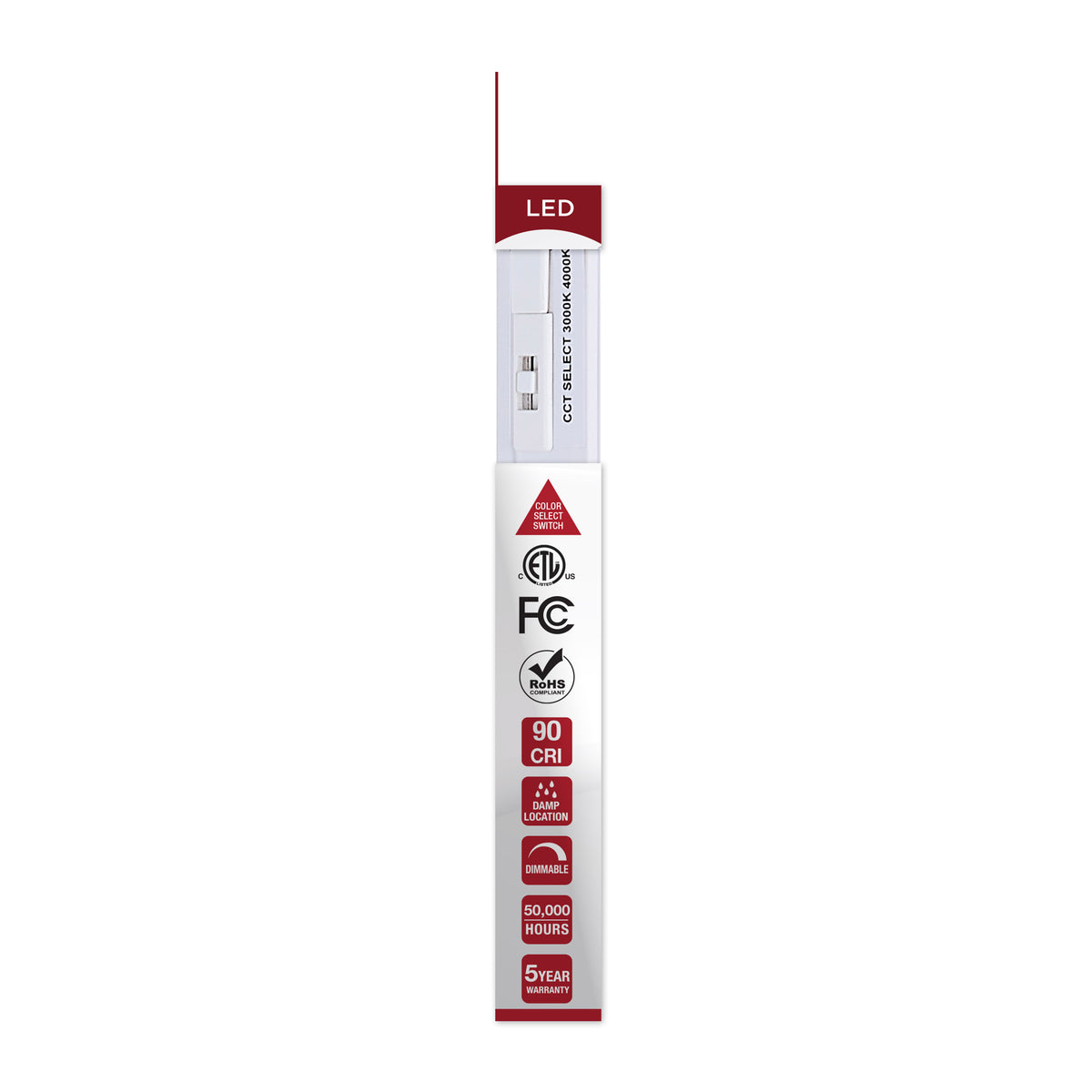2 Watt 6-Inch LED Under Cabinet - 30K/40K/50K CCT Selectable - White Finish - 120 Volt
