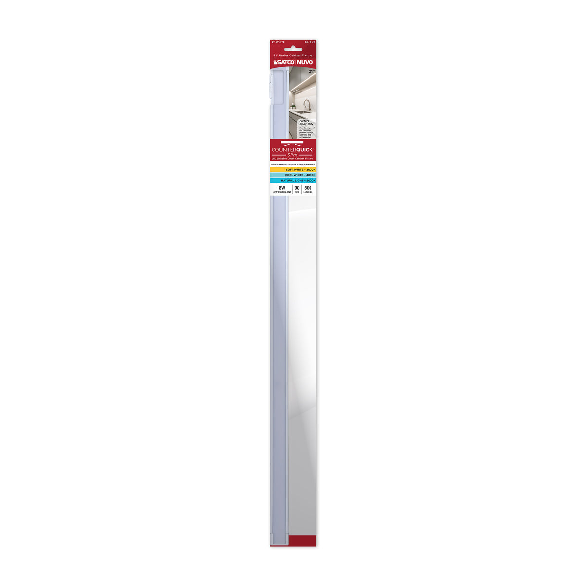 8 Watt 21-Inch LED Under Cabinet - 30K/40K/50K CCT Selectable - White Finish - 120 Volt