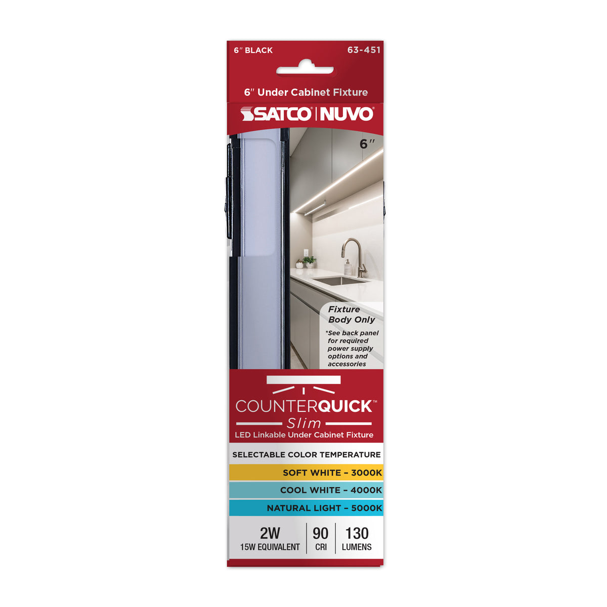 2 Watt 6-Inch LED Under Cabinet - 30K/40K/50K CCT Selectable - Black Finish - 120 Volt