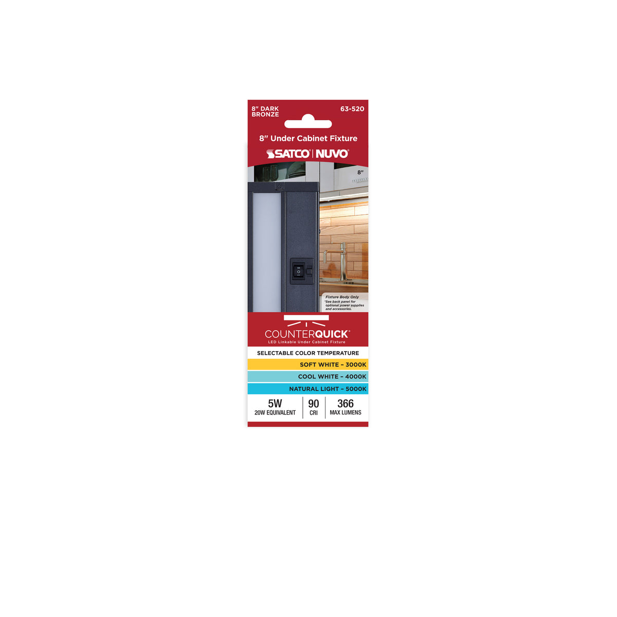 5 Watt 8-Inch LED Under Cabinet - 30K/40K/50K 3K/4K/5K CCT Selectable - Dark Bronze - 120 Volt