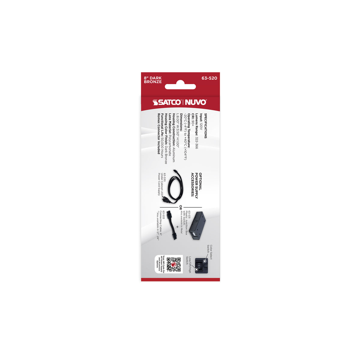 5 Watt 8-Inch LED Under Cabinet - 30K/40K/50K 3K/4K/5K CCT Selectable - Dark Bronze - 120 Volt