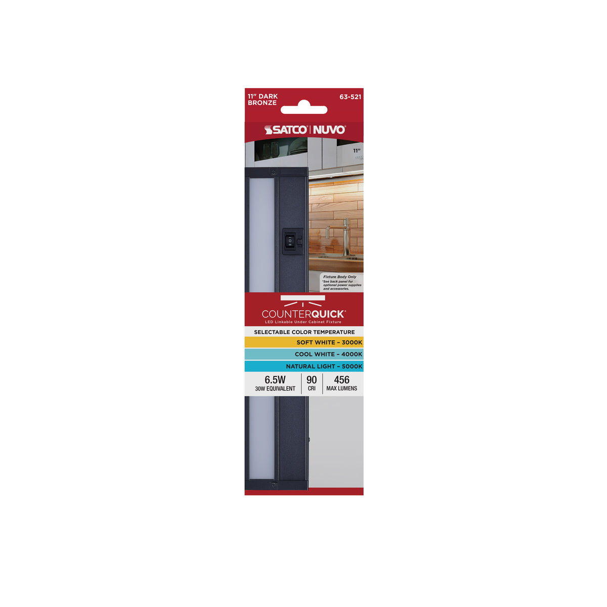 6.5 Watt 11-Inch LED Under Cabinet - 30K/40K/50K 3K/4K/5K CCT Selectable - Dark Bronze - 120 Volt