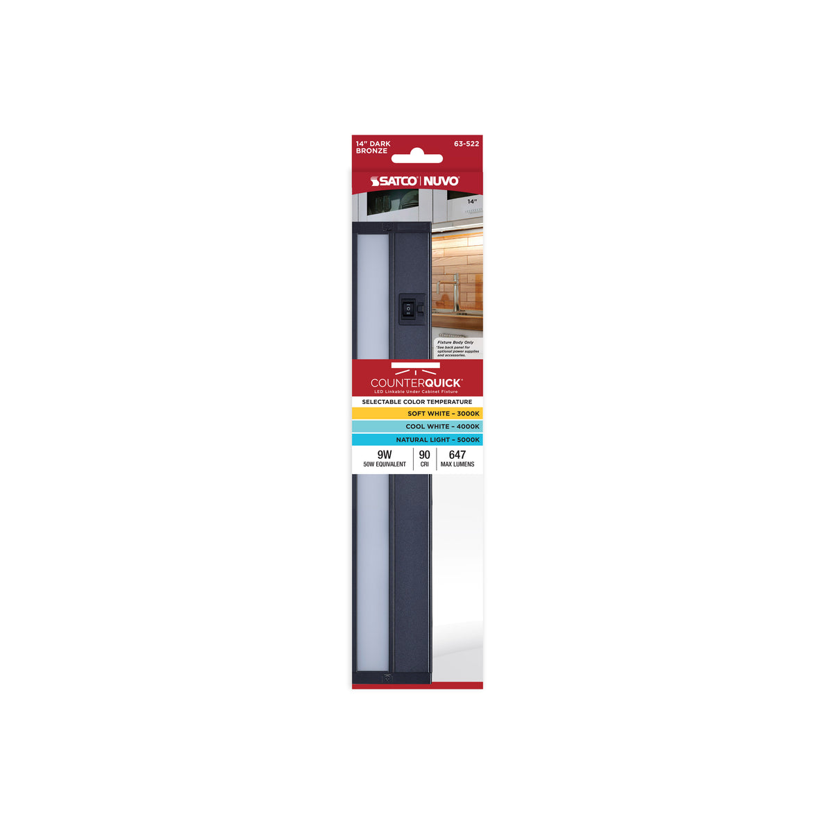 9 Watt 14-Inch LED Under Cabinet - 30K/40K/50K 3K/4K/5K CCT Selectable - Dark Bronze - 120 Volt