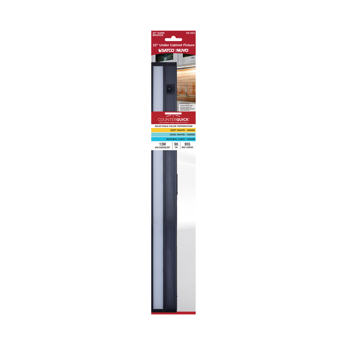 13 Watt 22-Inch LED Under Cabinet - 30K/40K/50K 3K/4K/5K CCT Selectable - Dark Bronze - 120 Volt