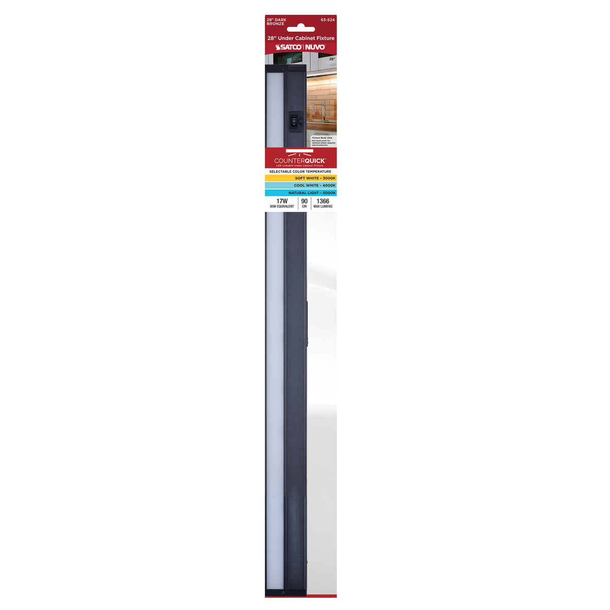 17 Watt 28-Inch LED Under Cabinet - 30K/40K/50K 3K/4K/5K CCT Selectable - Dark Bronze - 120 Volt