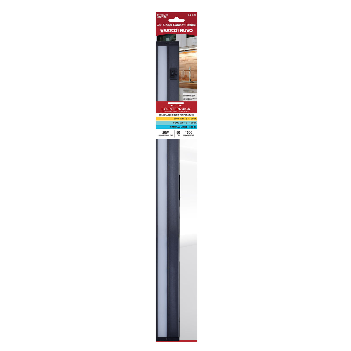 20 Watt 34-Inch LED Under Cabinet - 30K/40K/50K 3K/4K/5K CCT Selectable - Dark Bronze - 120 Volt